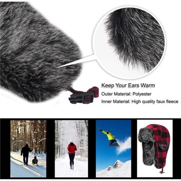 Trapper Hat Winter Hats for Men with Faux Fur Ear Flaps Red - Picture 6 of 8